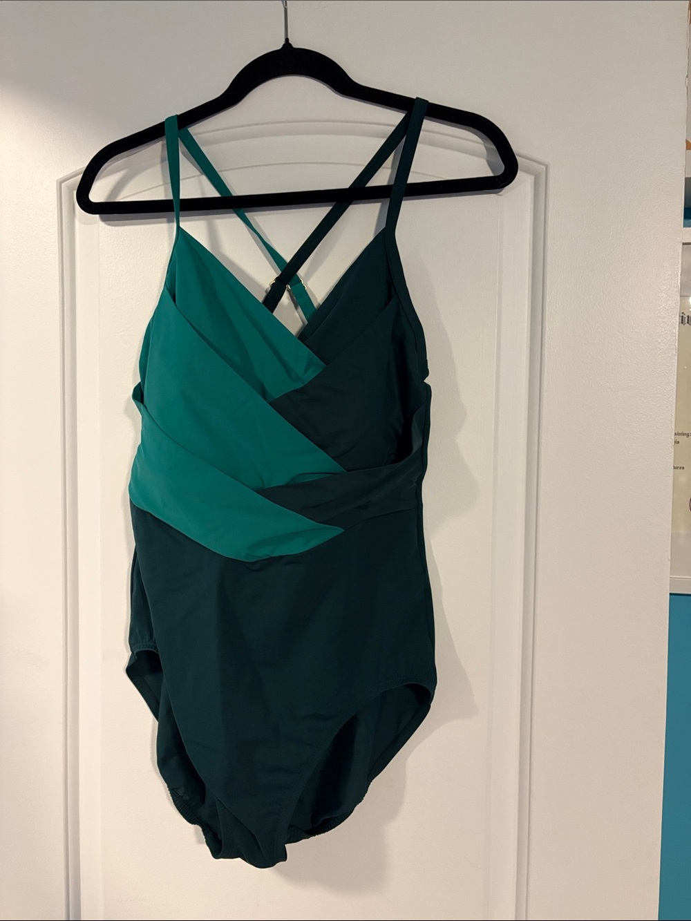 Lands' End Teal and Dark Green One-Piece Swimsuit size 12 long